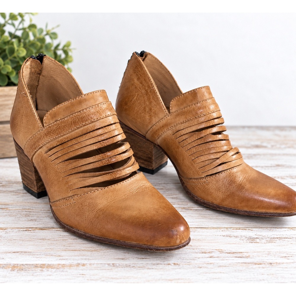 Bed Stu Trough Womens 7 Sand Rustic Leather Cutout Ankle Booties Western Boho
